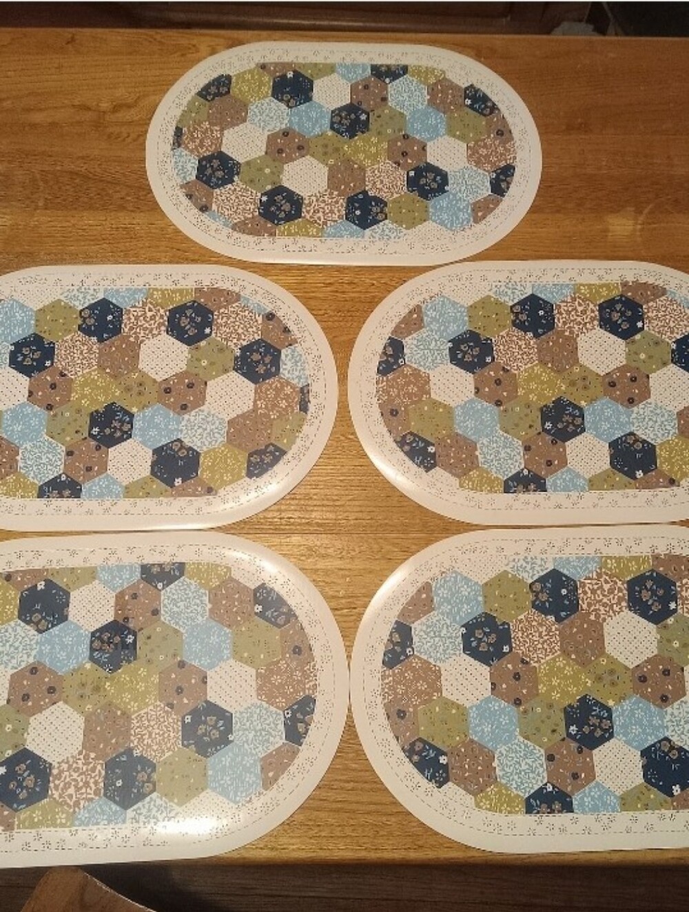Vintage Vinyl English Garden Quilt Sqare Placemats Lot Of 5